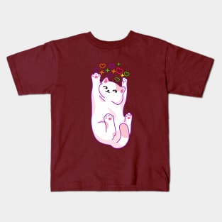 Cat and colorful hearts Kids T-Shirt